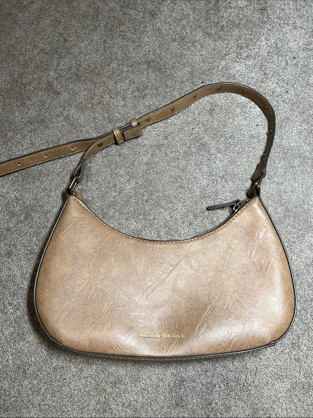 Rein and Bridle Embossed Taupe Shoulder Bag with Concho Accent Western